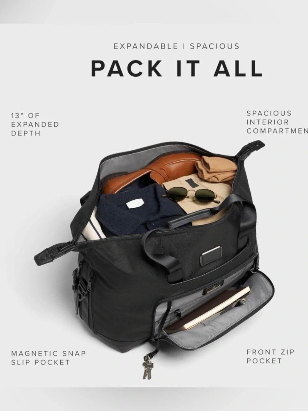 TUMI Alpha 3 Double Expansion Travel Satchel/Duffel Bag - Black